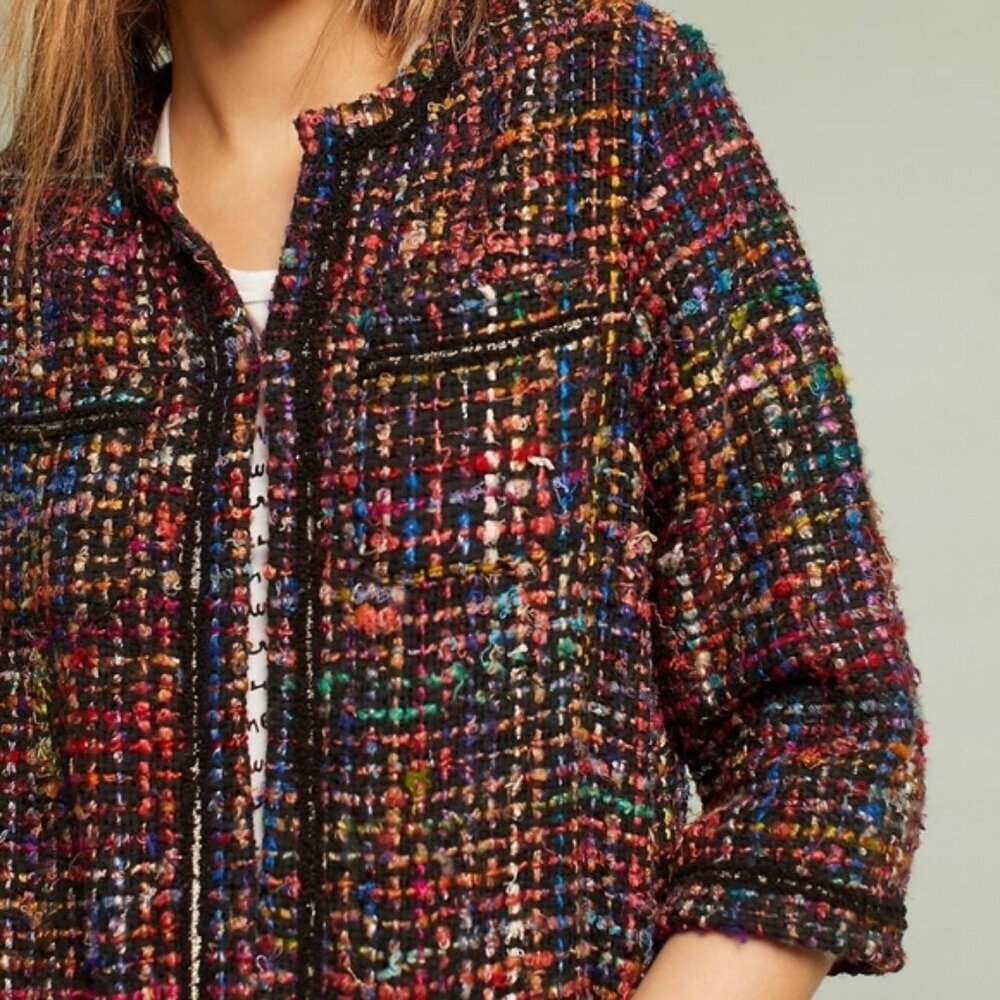 Anthropologie Twa Berwyn Tweed Coat Cardigan Multicolor NWT XS - Picture 3 of 16